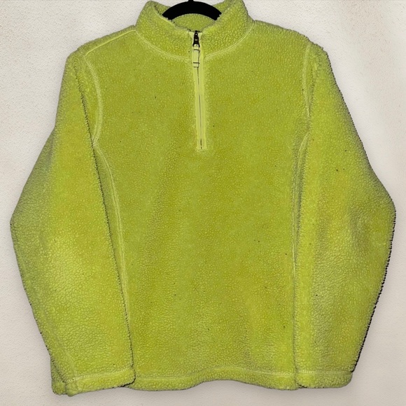 Land's End Fuzzy Fleece Quarter Zip Pullover Jacket Bright Green - Size Medium - Picture 1 of 6
